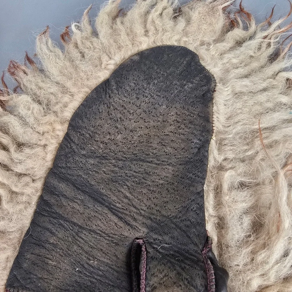Vintage Shaggy Long Hair Sheepskin Leather Winter/Trapper Mittens Brown Tan Fur